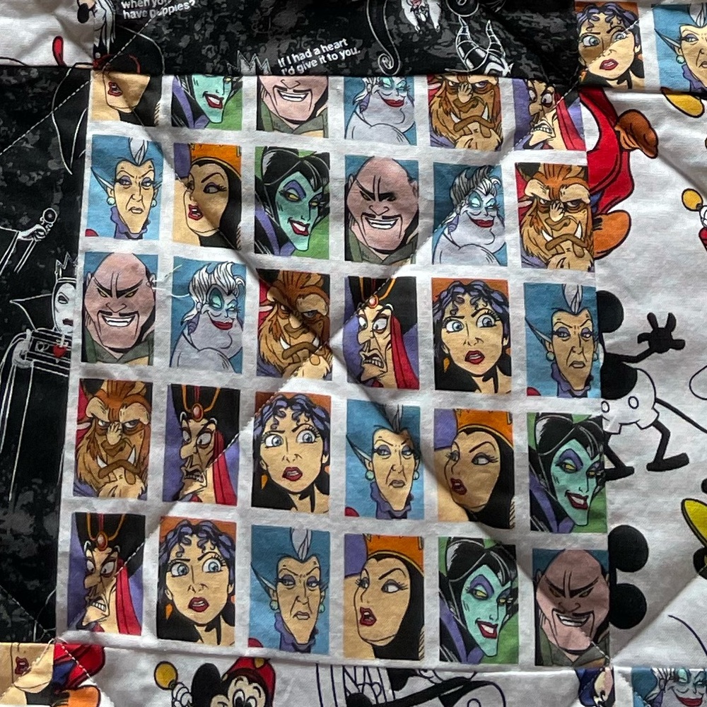 Disney Mickey Mouse, Villains, character handmade reversible Sign Language quilt